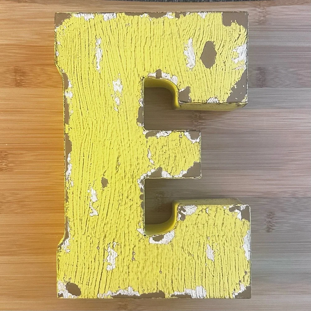 LETTER “E”- Rustic Yellow and White Letter N Wall Decor